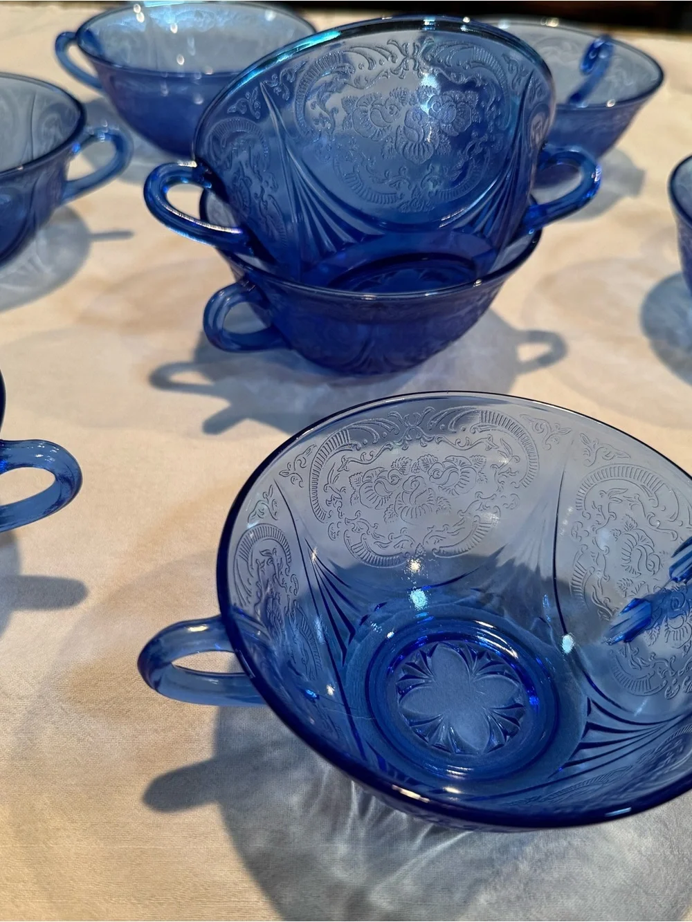 Anchor Hocking Royal Lace in blue depression glass cream soup set of 8